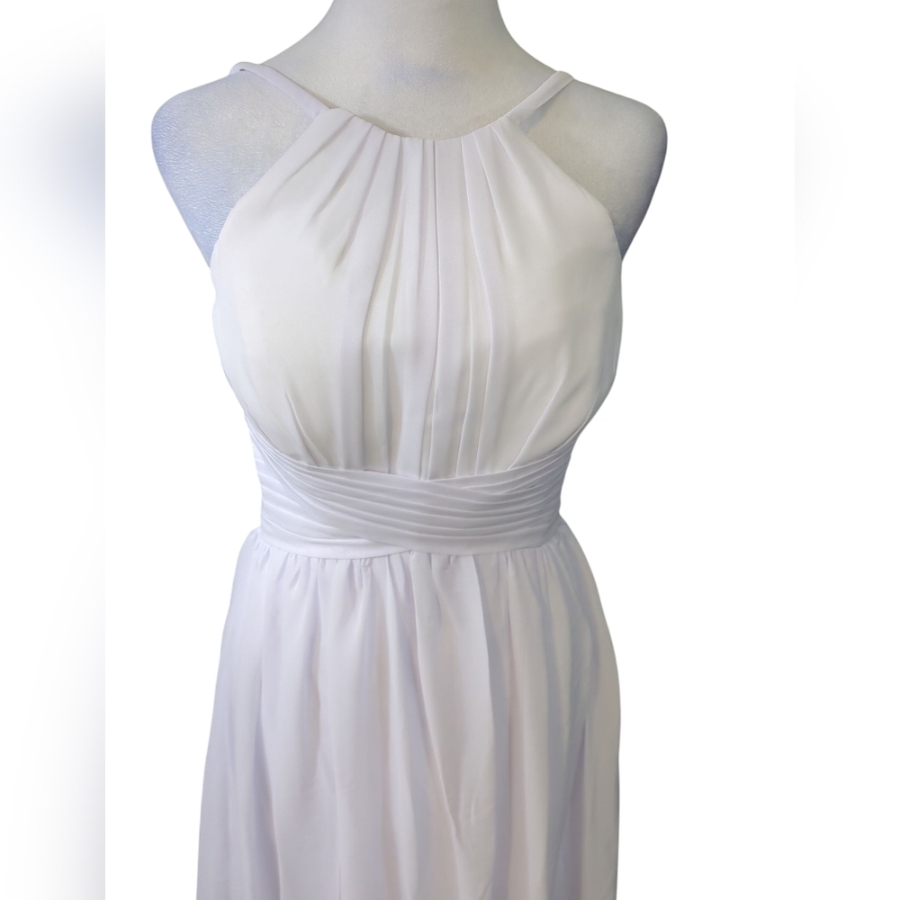 VNAIX Size 0 Blush white Chiffon Prom Bridesmaid Dress Halter Neck, Corset Back - Picture 10 of 12